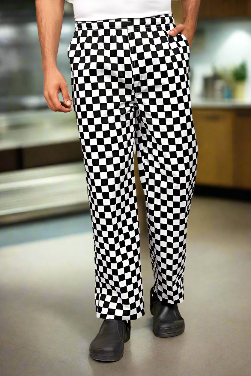 PR553: Essential Mens Chefs Trouser Chefs Trousers Premier Black/White Check XS