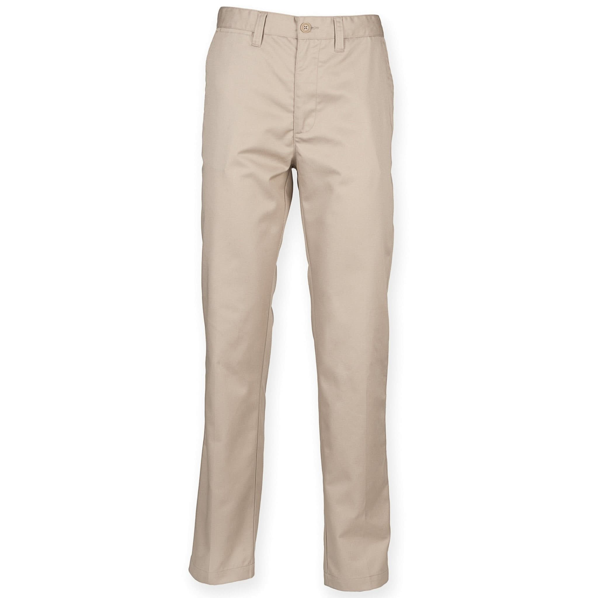 HB640: Mens Flat Fronted Chino Mens Chinos Henbury Stone 30 Regular