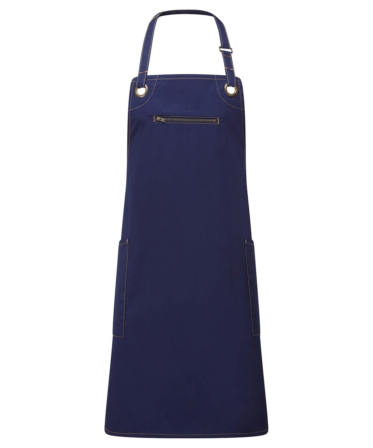 PR121: Barley Bib Apron Aprons Premier Navy/Camel Regular