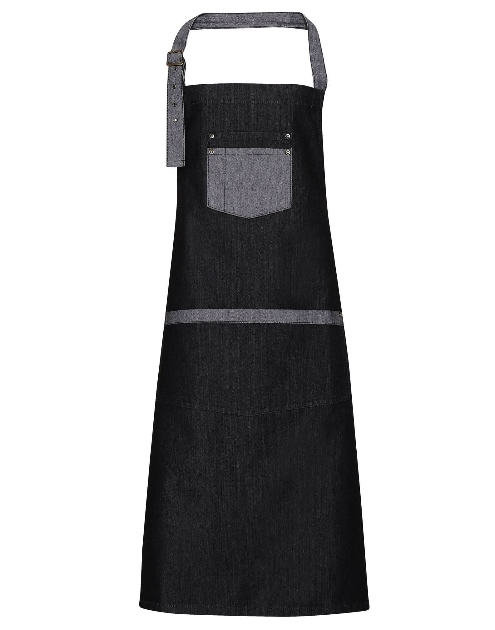 PR127: Contrast Denim Bib Apron Aprons Premier Black Denim Regular