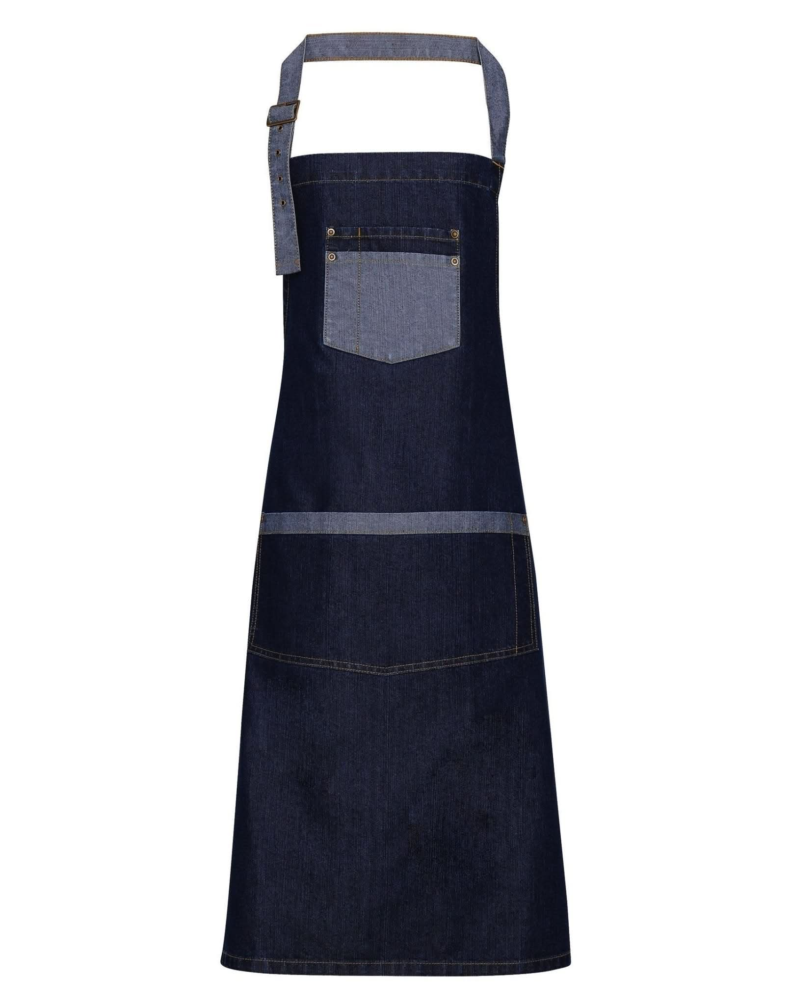 PR127: Contrast Denim Bib Apron Aprons Premier Indigo Denim Regular