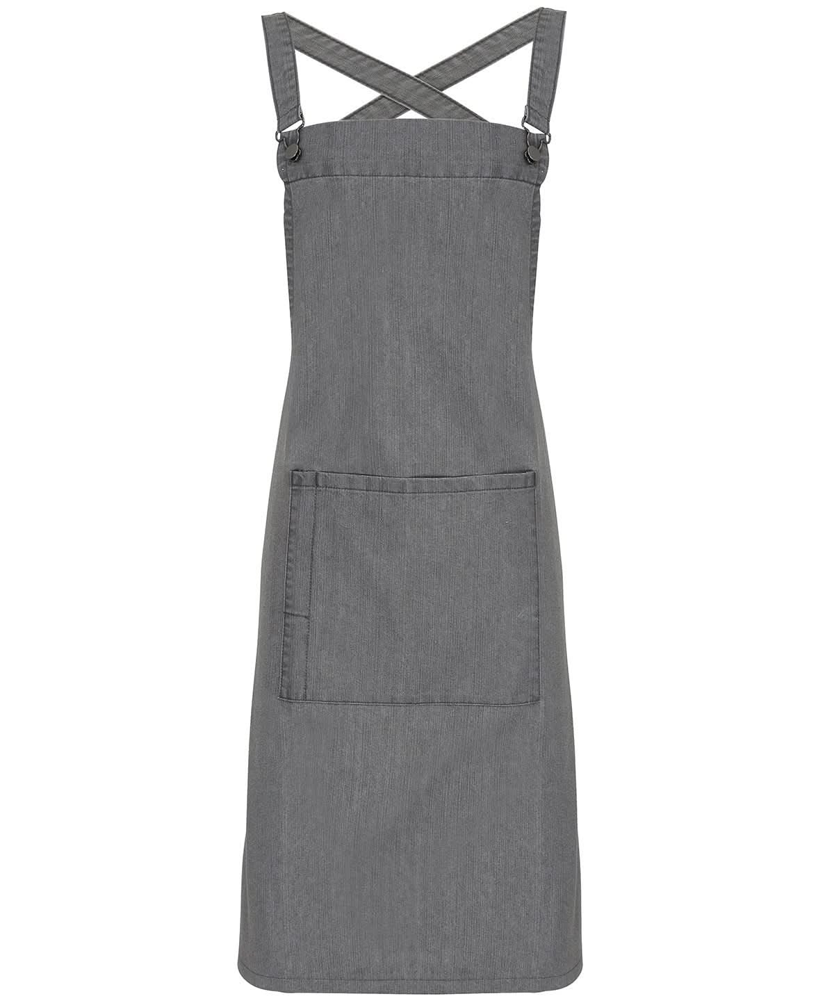 PR129: Cross Back Barista Bib Apron Aprons Premier Grey Denim Regular