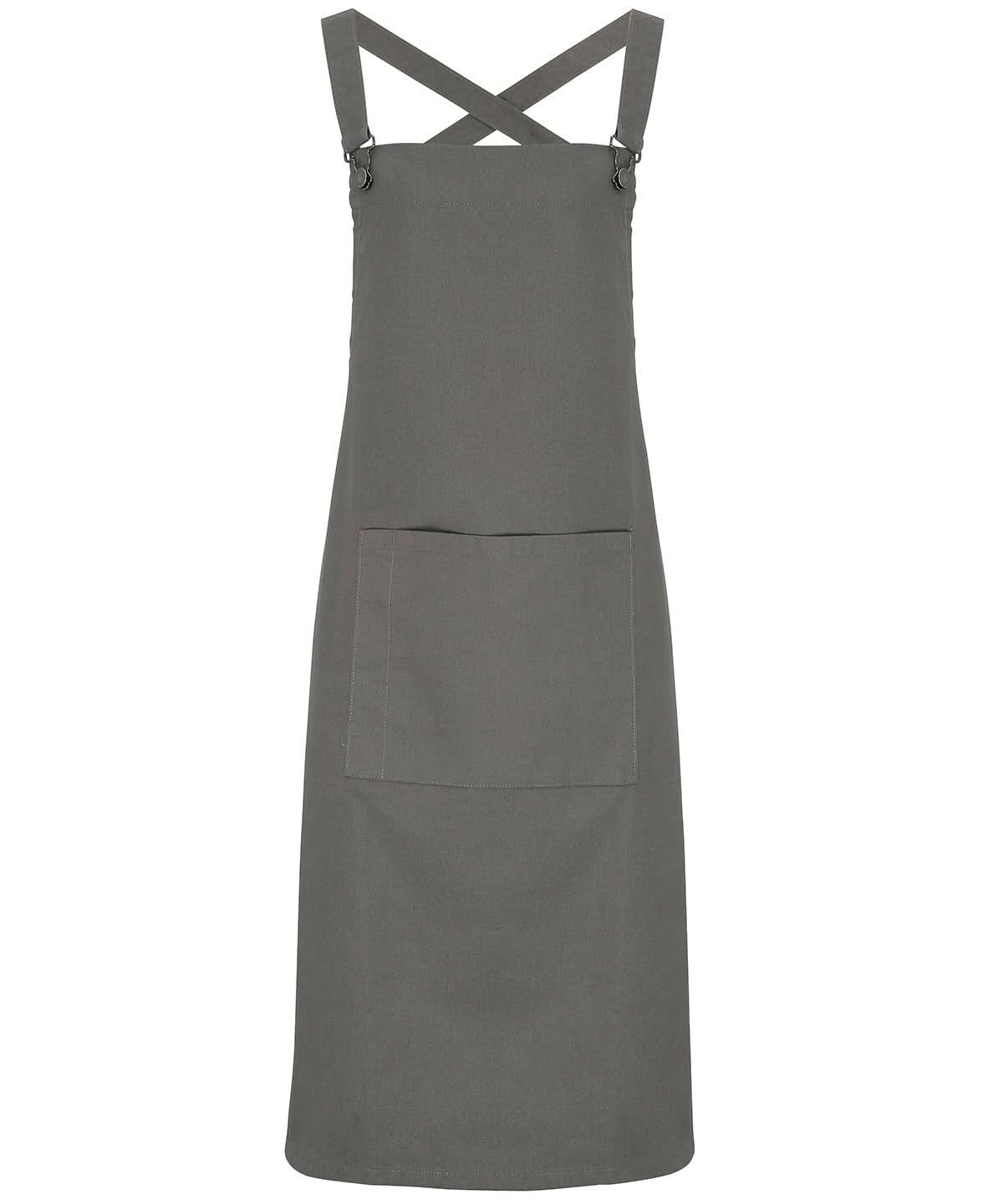 PR129: Cross Back Barista Bib Apron Aprons Premier Dark Grey Regular