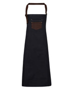 PR136: Waxed-Look Denim Apron Aprons Premier Indigo/Brown Denim Regular