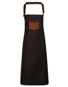 PR136: Waxed-Look Denim Apron Aprons Premier Black/Tan Denim Regular