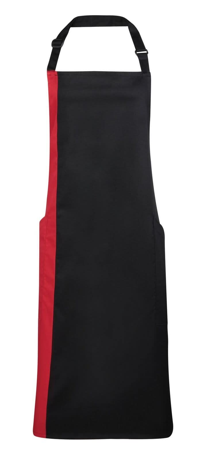 PR162: Contrast Bib Apron Aprons Premier Black/Red Regular