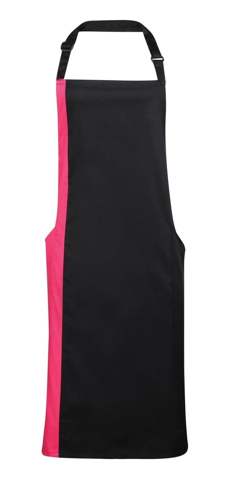 PR162: Contrast Bib Apron Aprons Premier Black/Hot Pink Regular