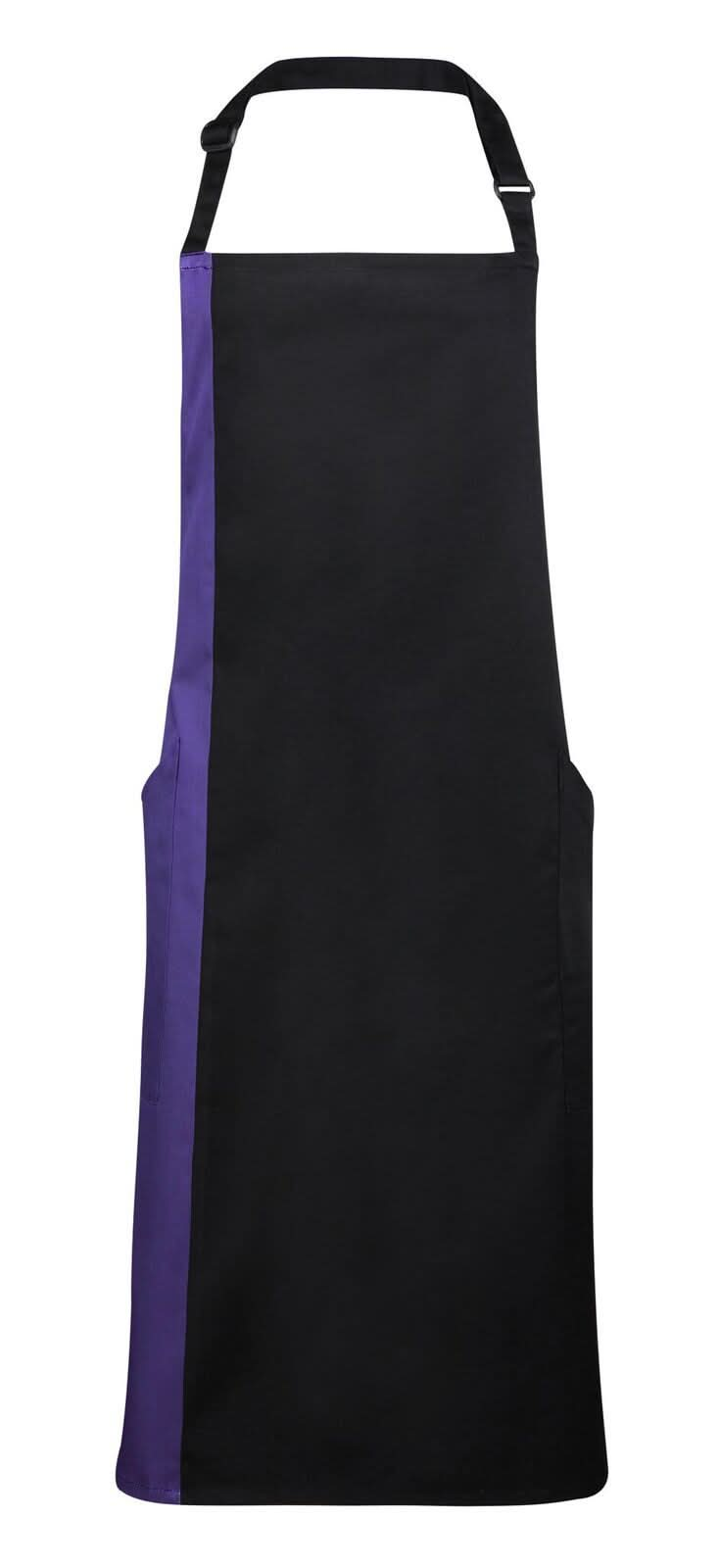 PR162: Contrast Bib Apron Aprons Premier Black/Purple Regular