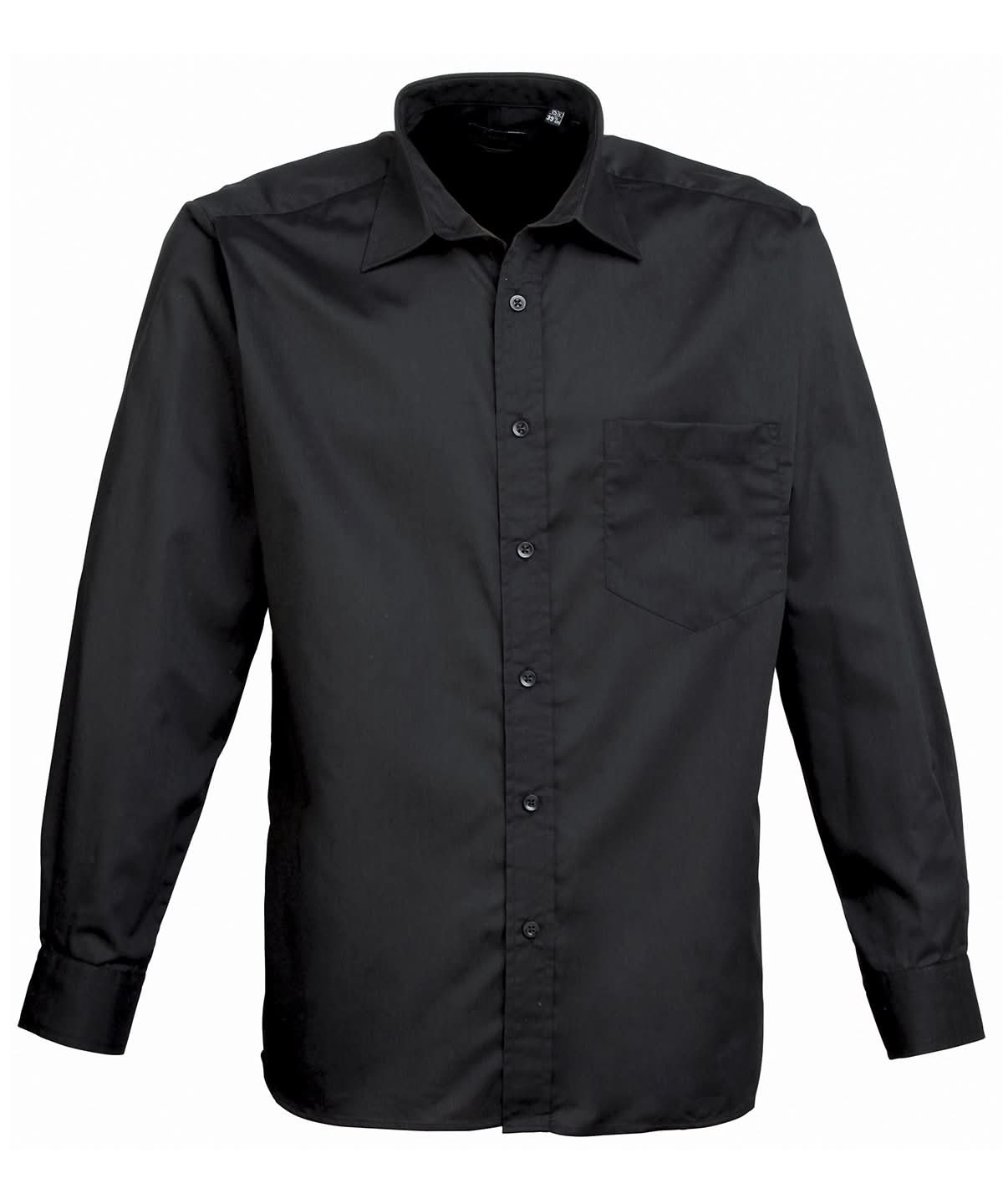 PR200: Mens Long Sleeve Poplin Shirt Mens Long Sleeve Shirts Premier Black 14.5