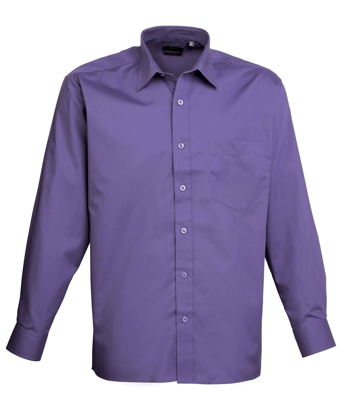 PR200: Mens Long Sleeve Poplin Shirt Mens Long Sleeve Shirts Premier Purple 14.5