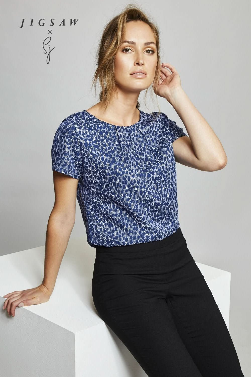 SJ021 - Pleat Neck Blouse - Leopard - The Staff Uniform Company