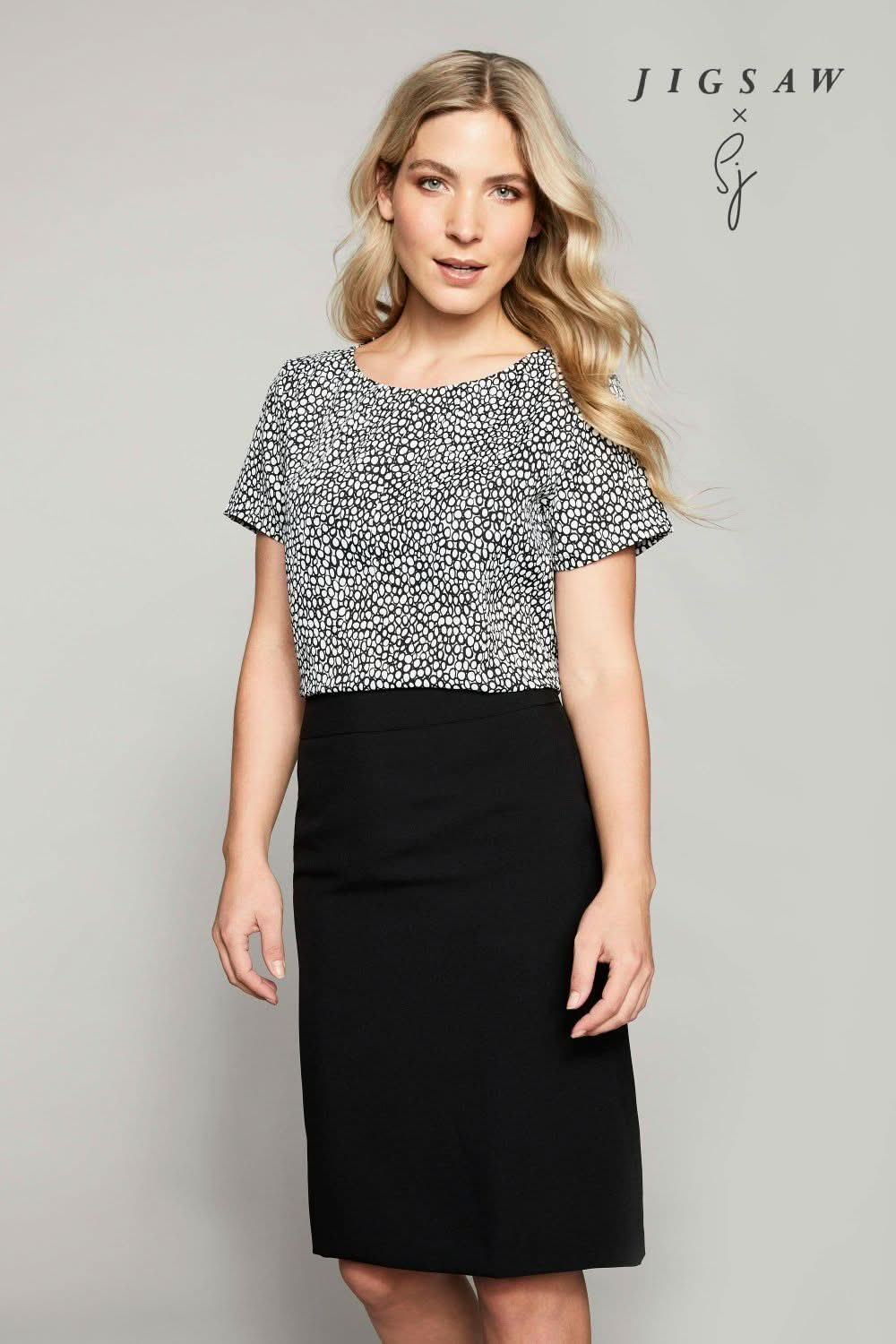 SJ033 - Pleat Neck Blouse - Loop Print - The Staff Uniform Company